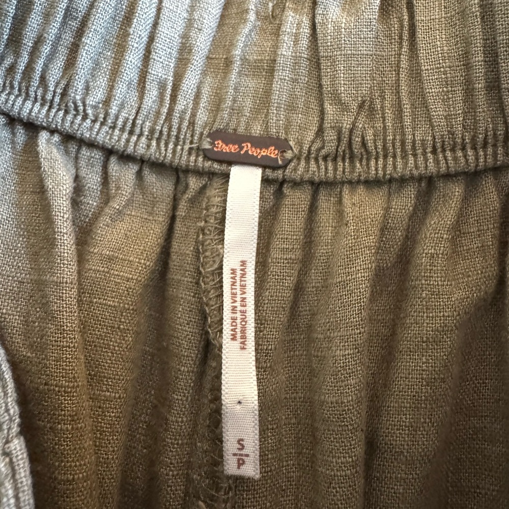 Free People Wide Leg Linen-Blend Pants in Olive/Tan - Picture 9 of 9